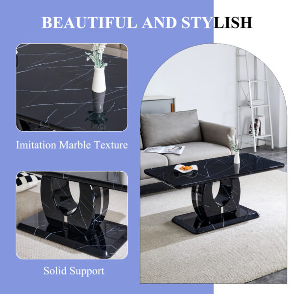2ab361ef9f82448fa65bd12fbb87127e_9ec0df80305d97d5825cf565b960aff2 Modern minimalist black MDF pattern sticker pattern MDF rectangular coffee table. Add a peaceful and comfortable atmosphere to your home. MDF coffee table, black MDF pattern sticker, side table.