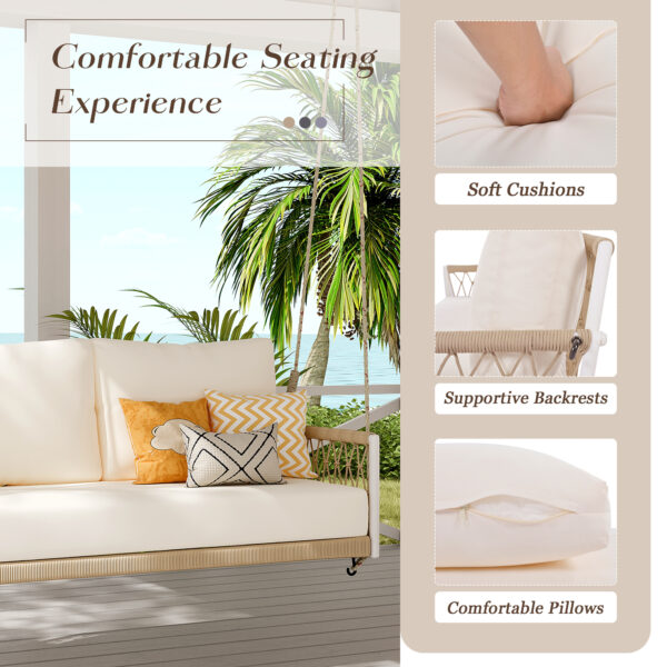 TREXM 1-Piece Woven Rope Outdoor Swing Sofa with Soft Cushions Seating 2 for Patio, Courtyard and Balcony (Beige)