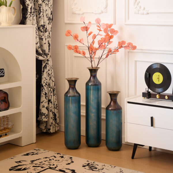 Floor metal vase modern style decoration home droplet shaped white metal vase 3-piece set gorgeous home decoration large glazed metal vase