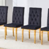 4 piece dining chairs.The gold metal legs complement the black velvet, showcasing a perfect blend of modern and classic elements.Suitable for various occasions such as kitchens,conference rooms, etc.