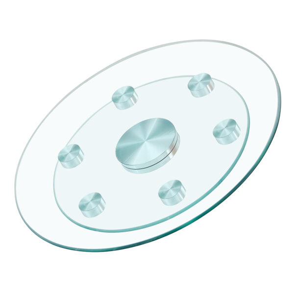 2ade786055a84b85b6cc6e8657207a35_1f931973e0439e484786c39b76667953 Double layer rotatable round glass.The rotatable design makes it more convenient to retrieve and place items.The upper glass has a diameter of 20 inches, while the lower glass15 inches.