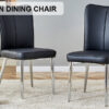 Modern minimalist dining chairs, black PU leather curved backrest and cushion, black metal semi matte chair legs, suitable for restaurants, bedrooms, and living rooms. A set of 2 chairs.008