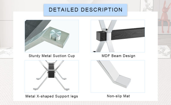 2b11eec1728f4a04b2772988228b0a6f_8acaa57f027a3586dc3c51eb13b107a2 Table and chair set.Elegant Transparent Tempered Glass Dining Set - 71"x35.4" with 8 White PU Chairs with a vertical stripe design on the backrest.
