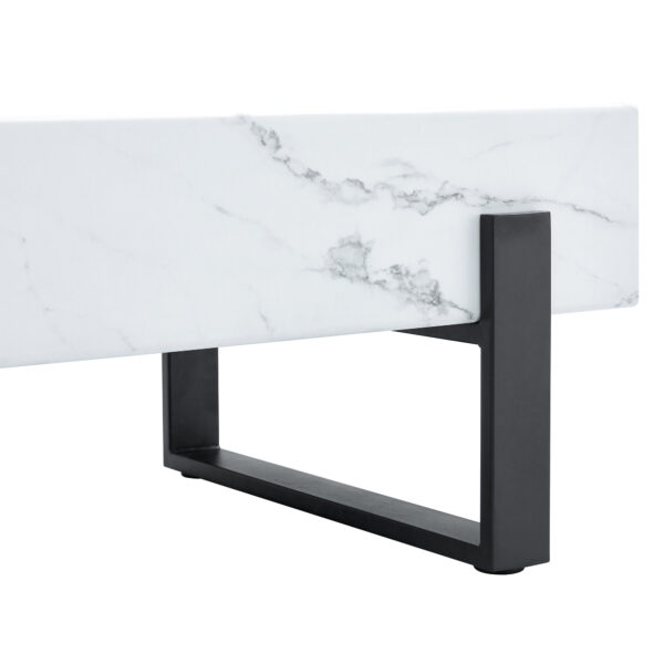 2b150e53322d43c880fc126df45ea6a8_911fbcbaf25953ea00a77e258452851d 47.2"x23.6" Black and White Minimalist MDF Marble-Patterned Coffee Table.White marble pattern sticker,Black metal leg spray coating,MDF Coffee table.Showcasing a modern and simple style.