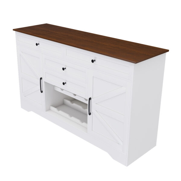 2b29522d3fd5457baca9acc233ae8ba7_1b6a2c3fb259431848fc490803d7b1dd 54" Farmhouse Buffet Sideboard with Storage Cabinet & Adjustable Shelf – Wood Top Dining Table with Drawer, Kitchen Storage Cabinet for Dining Room, Living Room, White