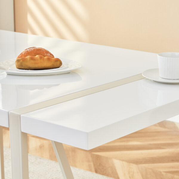 2b305fed612d41e99a62c2556ca7e2d7_057e773865b496050241daed25cb6b6e Industrial rectangular MDF Cream style dining table for 4-6 people with 1.5 inch thick MDF top and white metal legs frame for work desk, kitchen, terrace, dining room