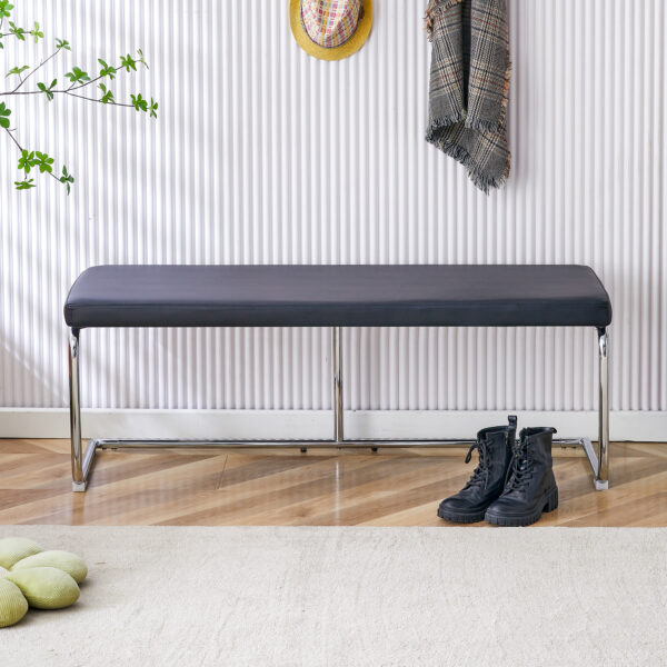 Black shoe changing bench silver metal legs,  sofa bench dining chair, suitable for bedroom fitting room, storage room, dining room, and living room. ST-005