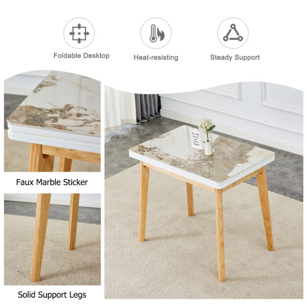 2b7cc9fd26484697b0f25f445c83d4a4_20240206_c69f74c45e0965292981b584c953d412 Imitation marble white sintered stone tabletop with rubber wooden legs, foldable computer desk, foldable office desk, suitable for restaurants, living rooms, terraces, kitchens