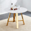 Modern minimalist white patterned circular dining table and coffee table. MDF desktop, diameter 42 inches, stainless steel metal legs, suitable for home and office use