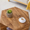 Hexagonal MDF coffee table, characteristic pattern stickers, multi-hole design to give more storage space, simple and convenient design makes it suitable for all kinds of style scenes.