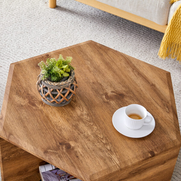 2bd1f741d4524412b33cf379e9f84b50_43457ac66aa936b479d54ffdf7a297dd Hexagonal MDF coffee table, characteristic pattern stickers, multi-hole design to give more storage space, simple and convenient design makes it suitable for all kinds of style scenes.