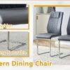 Table and chair set.55"x31.4" Cream-Style White MDF Dining Table Set with 4 Dark Gray Chairs With Silver Metal Legs.MDF Tabletop and metal frame legs.Adding a warm atmosphere to your family.