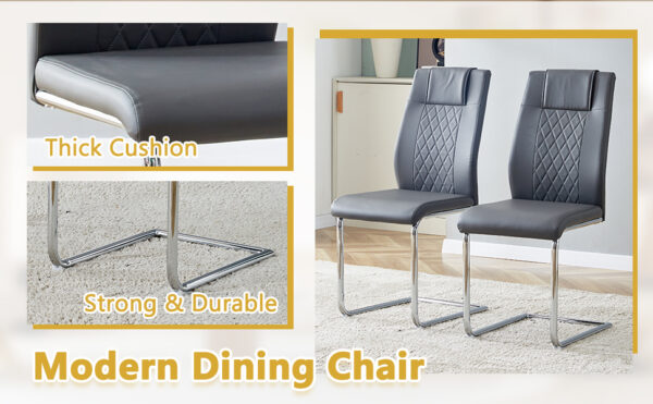2bee1ee9269b4e58b42490546fa0464e_f153240cae405d30c8df7233acf03bcf Table and chair set.55"x31.4" Cream-Style White MDF Dining Table Set with 4 Dark Gray Chairs With Silver Metal Legs.MDF Tabletop and metal frame legs.Adding a warm atmosphere to your family.