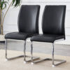 Luxury Simple Arch Chair - Set of 2 Black PU Material High Resilience Dining Chair with Arched Metal Silver Leg.