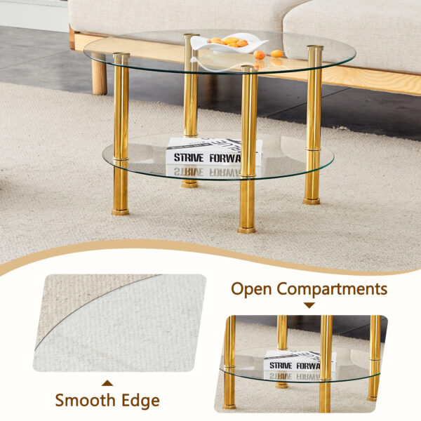 2c285ffd9638422f8a06788ef35c1839_7478fdc6ba84de543cc4231996af0915 Contemporary Minimalist Double Layer Tempered Glass Coffee Table - 27.5" Top and 23.6" Bottom.Reinforced Glass Tabletop,Stainless Steel Gold Plated Legs.