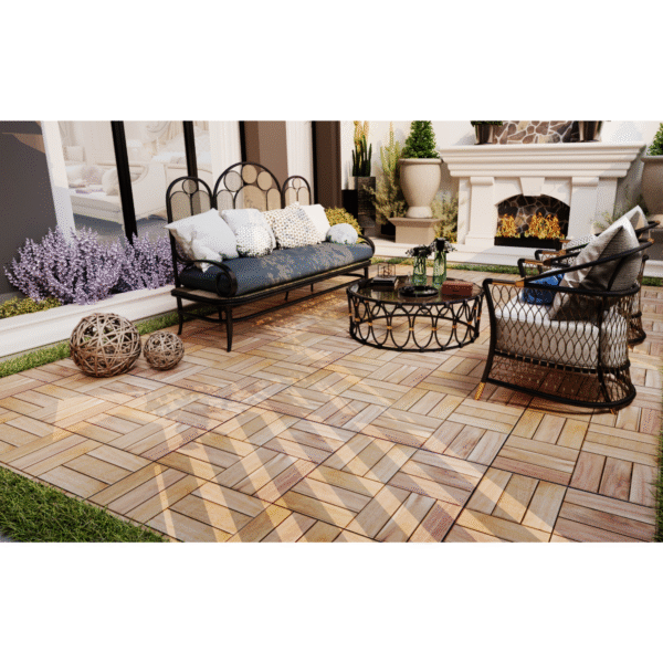 30 PCS Interlocking Deck Tiles Checker Pattern, 12" x 12" Square Yellow Acacia Hardwood Outdoor Flooring for Patio, Bancony, Pool Side,...