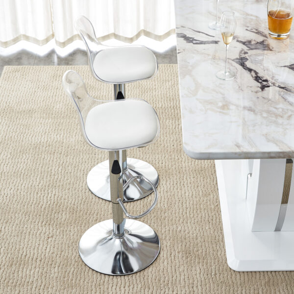 2c49364195fd41d18b2fc6c1d8ce68c9_951cfa367a0d5f30458072ed7120e1a6 Modern minimalist bar chairs and bar stools. Can rotate 360 ° and adjust lifting. PET backrest and PU seats. Set of 2. Suitable for bars, restaurants, and front desk cashiers. W1151P172644