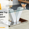Modern minimalist coffee table. Transparent tempered glass tabletop with silver MDF pillars. Suitable for living room and dining room