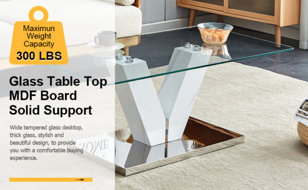 2c49405134504f38b7770ba7100cd2b4_20240206_3d386cb9d73672575bfba6b988de3765 Modern minimalist coffee table. Transparent tempered glass tabletop with silver MDF pillars. Suitable for living room and dining room