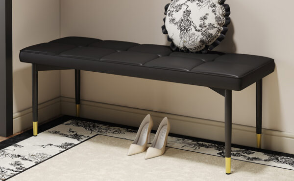 2c63308db48d4147ac38ea0e856c9ee9_811e18e189f855ff988a97e0c96ff4b5 47*16 Inch Multifunctional Black Shoe Bench - Faux PU Cushion, Sturdy Metal Legs With Gold Accents.Suitable For Bedroom,Fitting room, Storage room, Dining room, and Living room,etc.