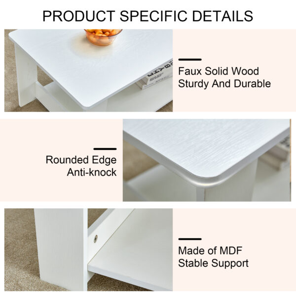 2c7340b919134854b88f1feb1c0b4e5f_f06e9a36d4cc5668404eeff853efe41d A modern and practical white coffee table. The double layered coffee table is made of MDF material,. Suitable for living room, bedroom, and study. CT-16