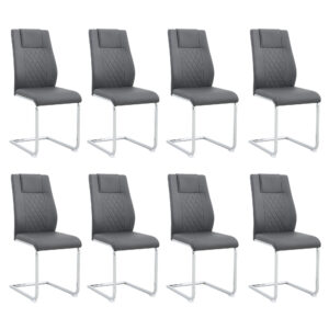 Modern Dining Chairs with Faux Leather Padded Seat Dining Living Room Chairs Upholstered Chair with Metal Legs Design for Kitchen, Living, Bedroom, Dining Room Side Chairs Set of 8 (Grey+PU)C-001