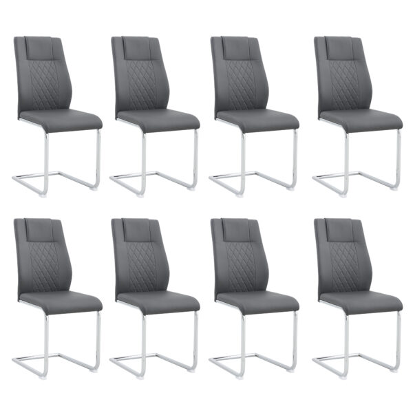 Modern Dining Chairs with Faux Leather Padded Seat Dining Living Room Chairs Upholstered Chair with Metal Legs Design for Kitchen, Living, Bedroom, Dining Room Side Chairs Set of 8 (Grey+PU)C-001
