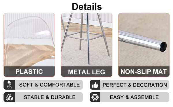 Modern and comfortable upholstered bar chairs, metal legs, small size bar chairs, suitable for part of the crowd, stylish design for dining room, kitchen, terrace and living room chairs.