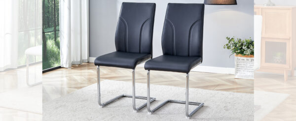 2 Dining Chair Set, Black Dining Chair Set, PU Material High Back Seat and Sturdy Leg Chair, Suitable for Dining Room, Kitchen, Living Room