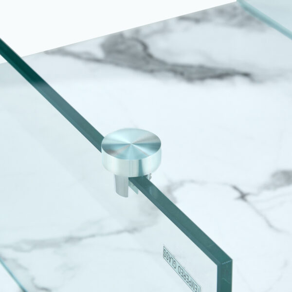 2caad891d73f4d4a8e8e7c5f6f81c5de_1b31abbb2c62a2a4ae6645d76e3a321c 31.4 Inch Modern Two-Tier Square Coffee Table - An Elegant Combination of Clear Glass and White Marble Pattern Sticker.It can be used as a coffee table,a side table or a display stand.