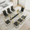 Dining table. Modern tempered glass dining table. Large modern office desk with gold plated metal legs and MDF crossbars, suitable for both home and office use. Kitchen. 79 ''x39''x30 ''  1105