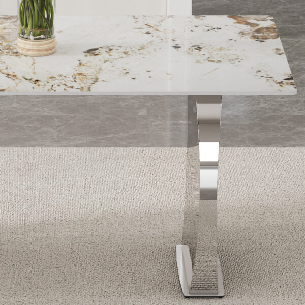 2cbfd436d4d54bfd8e057f4928c6cd6b_5f75ff499078a2fe08419f330afbce4e Table and chair set.63*31.4 Inch Pandora Patterned Sintered Stone Dining Table Set - 6 Shell Textured Black Chairs, Modern Light Luxury.Perfect For Dinner Room,Meeting Room,Kitchen,etc.