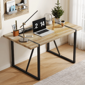 Rustic Industrial Rectangular Wood Dining Table For 4-6 Person, With 1.5" Thick Engineered Wood color Tabletop and Black Metal Legs,Desk For Kitchen Dining Living Room, 55.1" x 31.4"x 29.9"1529W115172