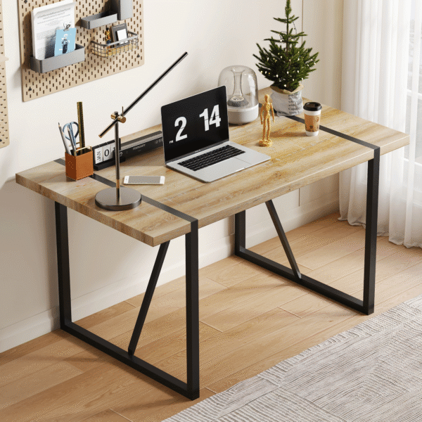 Rustic Industrial Rectangular Wood Dining Table For 4-6 Person, With 1.5" Thick Engineered Wood color Tabletop and Black Metal Legs,Desk For Kitchen Dining Living Room, 55.1" x 31.4"x 29.9"1529W115172