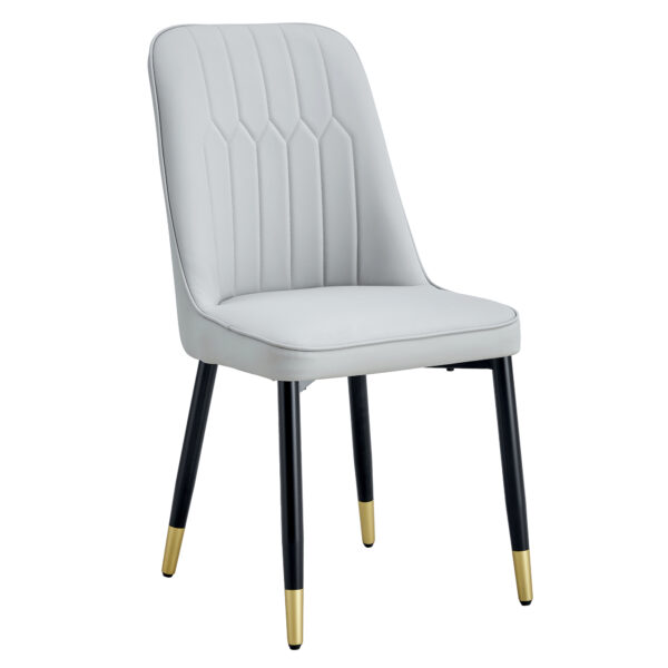 2cf72657010a4a5b999337aea6d7b2bb_20230926_8fb7de9b6f56b8f7fbc88212c8659b05 Modern dining chairs are equipped with light gray PU artificial leather backrest cushions and black metal legs, suitable for restaurants,kitchens,and bedrooms.Set of 4pieces (light gray+PU)W1151118943