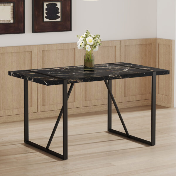 2cfc56b1275b4208aa90c7eb8be796de_68530cc348725bffd35ed7af55b9a729 Industrial rectangular MDF black dining table for 4-6 people with 1.5 inch thick MDF top and black metal legs for work desk, kitchen, terrace, dining room.55*31.4