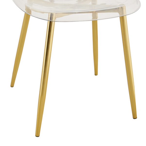 2d01f5fd52ad4a7a82f0ec650ca06020_76dbe9f0b4e9f5f4766a043552c873ed Transparent and stylish ergonomic dining chair unlocks a new experience of lightweight fashion, comfort, and stability. Transparent seat cushion, golden metal legs. One box of three.