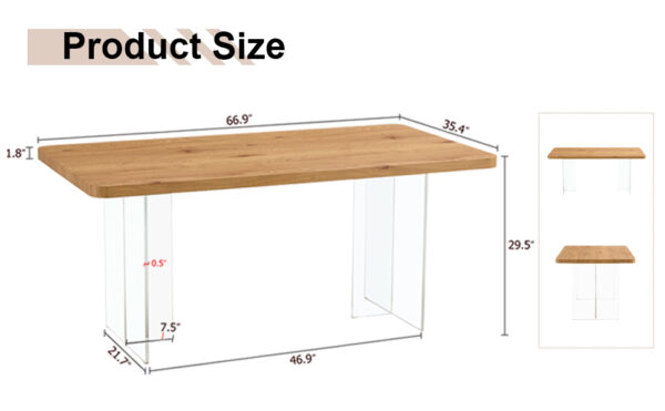 A modern minimalist wooden table with acrylic legs and rectangular tables. Computer desk. Dining table. Suitable for restaurants, living rooms, and kitchens. F-1298