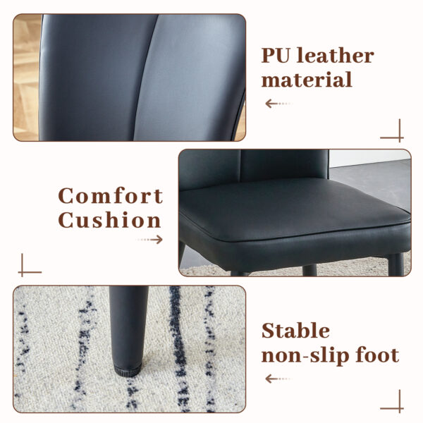 2d95301665b149a491535255aca28b33_8e8a41184b5cdf8c2fbd698c4e07de23 Table and chair set.Modern Black Marble Pattern MDF Dining Set - 55"x31.4"with 4 Black PU chairs with a vertical stripe design on the backrest and black metal legs.Suitable for kitchen,Dining room,etc