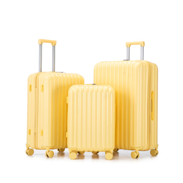 20"/24"/28" 3 pcs/set in ABS Spinner Wheel Luggage, Carry on Suitcase, with Cup Holder & USB Port & Phone Holder (Yellow)