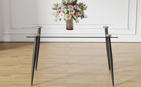 2da940270cff41bd9a55edd7b7fdb742_20240319_414f4ededb85a540792bcfc2a5a663cf Modern rectangular glass dining table, suitable for 4-6 people, equipped with tempered glass tabletop and black metal legs, writing desk, suitable for kitchen, dining room, and living room.W1151S00805