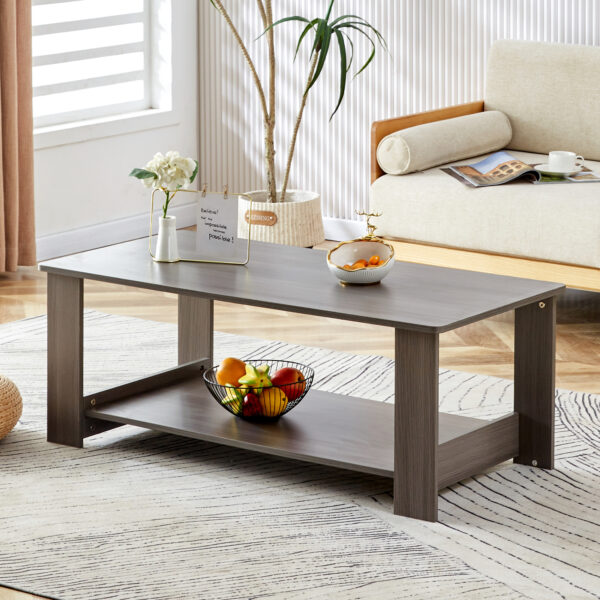 2daa04dedad945c19843d1a02ba7d6cd_20231011_8afab5a18e5075b1156dea25001208db A modern and practical gray textured coffee table,tea table.Double layered coffee table made of MDF material,. Suitable for living room,bedroom and study room. 43.3"*21.6"*16.5" CT-16