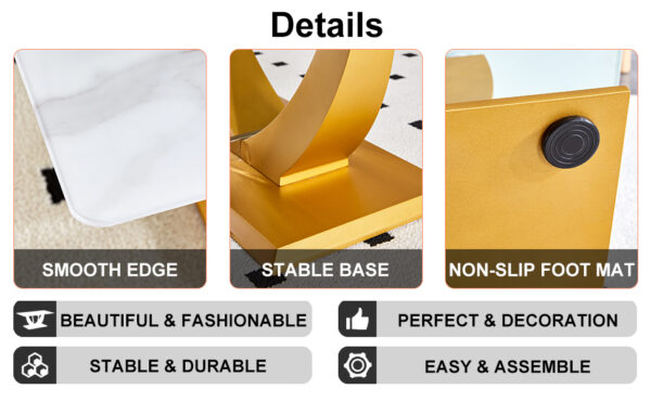 2daa4f25b10e4a9ebb26bfe319935b8f_5d1e56316f2c4577cdf302bf7bd38c08 Coffee table.Modern minimalist Tempered glass with sticker desktop ,golden MDF legs and stainless steel decorative columns. Lightweight and easy to move. CT-907