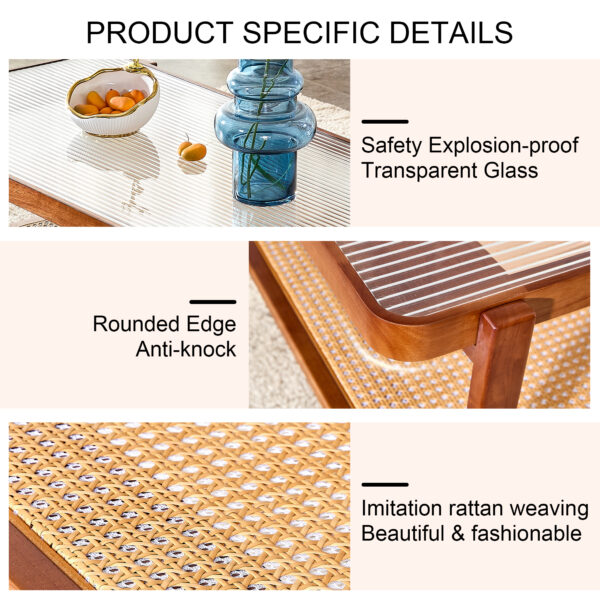 2e2cbc21979d40128ad9ca40505bfa68_20230612_ba97a96e52f1e13144da04b3bebf4c96 Modern simple rectangle double-layer Walnut color solid wood Glass desktop tea table rattan woven Chinese side table small rectangle table suitable for living room, dining room and bedroom