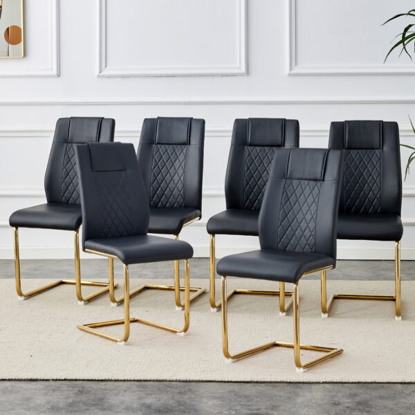 2e390417d3764ec08850af4619d10cf3_20230921_1b67c1299ac1369bf17859c8c4f5865f Modern dining chairs with faux leather padded seats, dining room chairs, gold metal leg upholstered chairs, suitable for kitchens, living rooms, bedrooms, and offices, set of 6 (black+PU leather)C-001