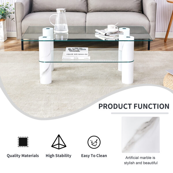 2e4a3a6afa79427da4ab96e105229818_20240311_e3bbfb1fa9c048f881b92dc442182d9a Modern minimalist double layered transparent tempered glass coffee table and coffee table, paired with white MDF decorative columns. Computer desk. Game table. CT-X02