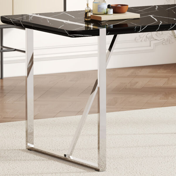 2e5ebe5de77546eb9569f0ccab2d4751_8ab72903d0846f5ba631210cbfbf83e7 A rustic industrial rectangular MDF black dining table for 4-6 people, with a 1.5 "thick MDF desktop and electroplated metal legs, used for writing tables, kitchens, terraces, dining rooms55"*31.5*30