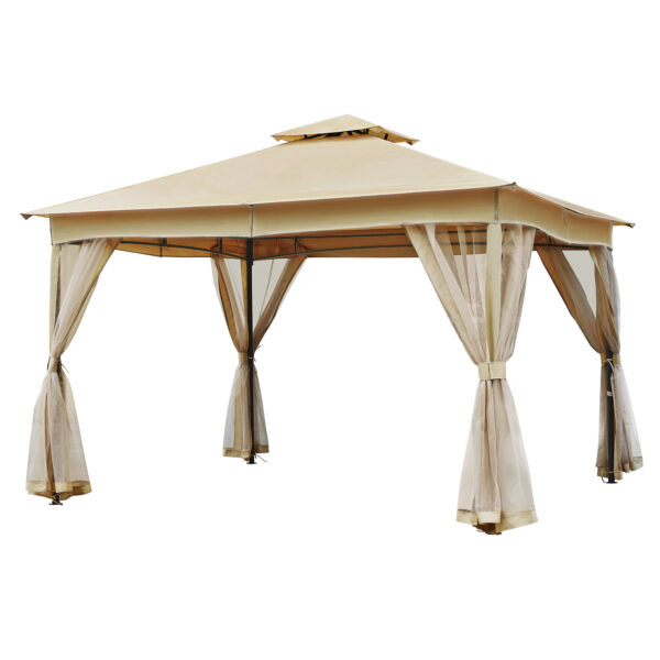 TREXM 10x12 Outdoor Gazebo Tent with Double Roofs, Patio Gazebo with Mosquito Netting, Patio Canopy for Backyard, Garden, Lawn and Deck (Beige)