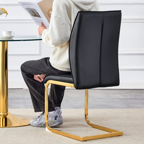 2e8b12b8fb0f4e8b9817f765e58de5aa_b48741007062dc761ba1a73955b5f5b0 Luxury Simple Arch Chair - Set of 4 BLACK PU Material High Resilience Dining Chair with Arched Metal Gold Leg.