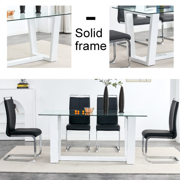 Glass Dining Table Large Modern Minimalist Rectangular for 6-8 with 0.4" Tempered Glass Tabletop and white MDF Trapezoid Bracket,For Kitchen Dining Living Meeting Room Banquet Hall F-1550